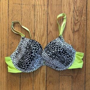 Lime green and black animal print size 34C bra Y2K vintage
